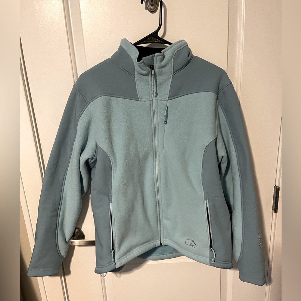 Light blue thick llbean zip up fleece jacket